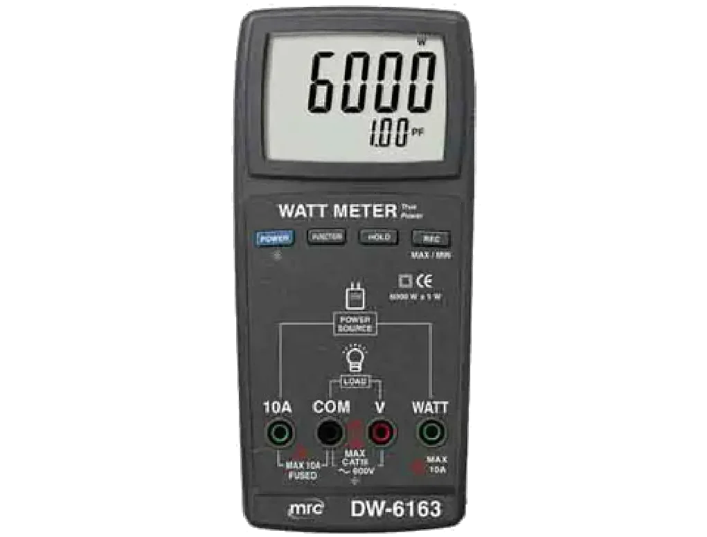 WATT METER, 6000 W x 1 W, PF, ACV, ACA, Single phase