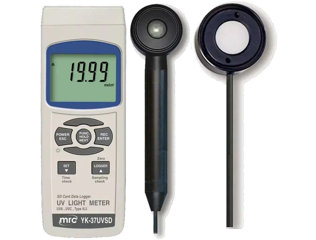 UVA, UVC light meter+data logger, type K/J thermometer