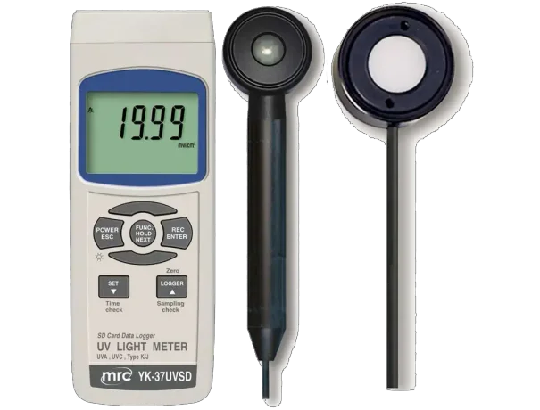 UVA, UVC light meter+data logger, type K/J thermometer